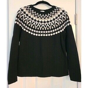 J. JILL Fair Isle  Nordic Crewneck Metallic Black Sparkle Beaded Sweater XS